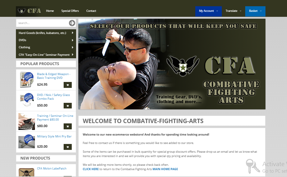 go to Combative Fightign Arts on-line Store